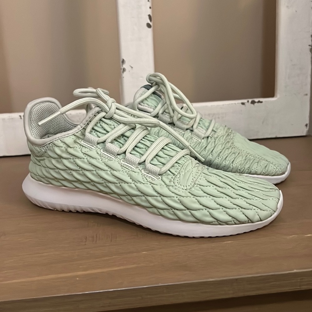 Womens Adidas tubular shoes size 7.5 . Mint green quilted.